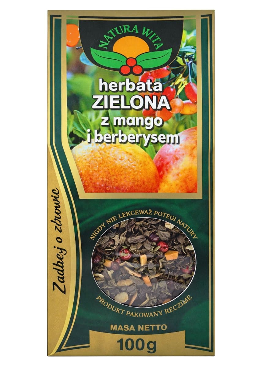 NATURA-WITA Herbata zielona z mango i berberysem 100g – Natura-Wita förpackning