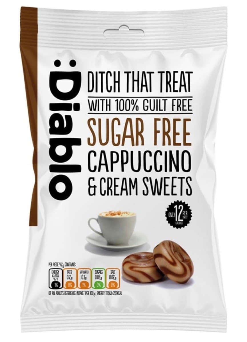 Diablo - Sugar Free Cappuccino & Cream Sweets - 75g – Diablo förpackning