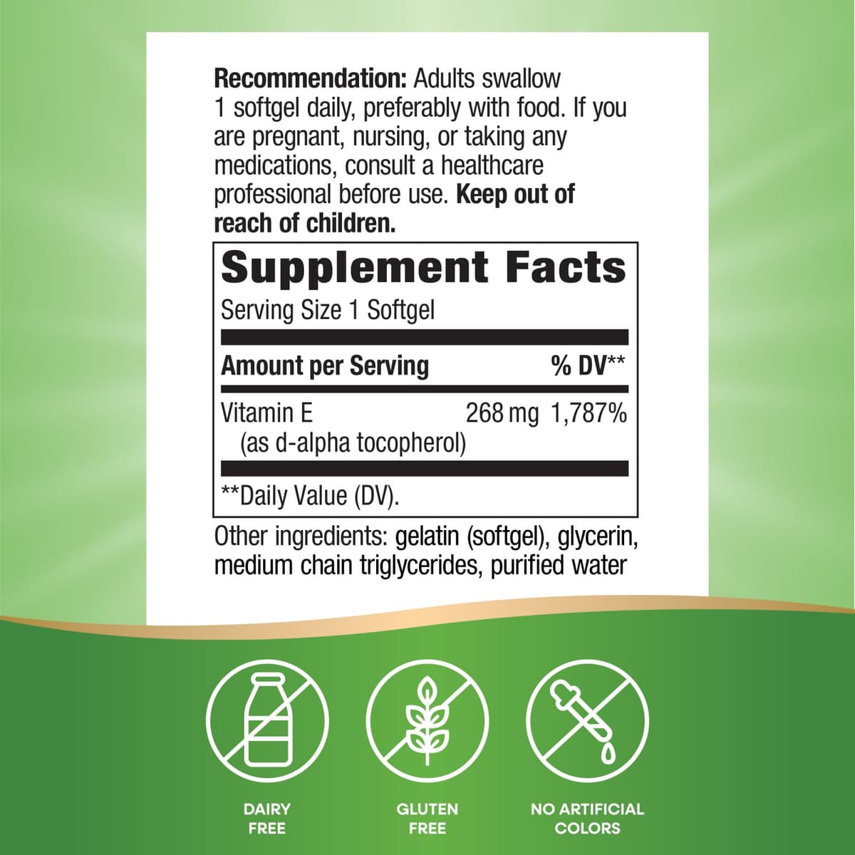 Nature's Way - Vitamin E D-Alpha Tocopherol - 100 Sgels