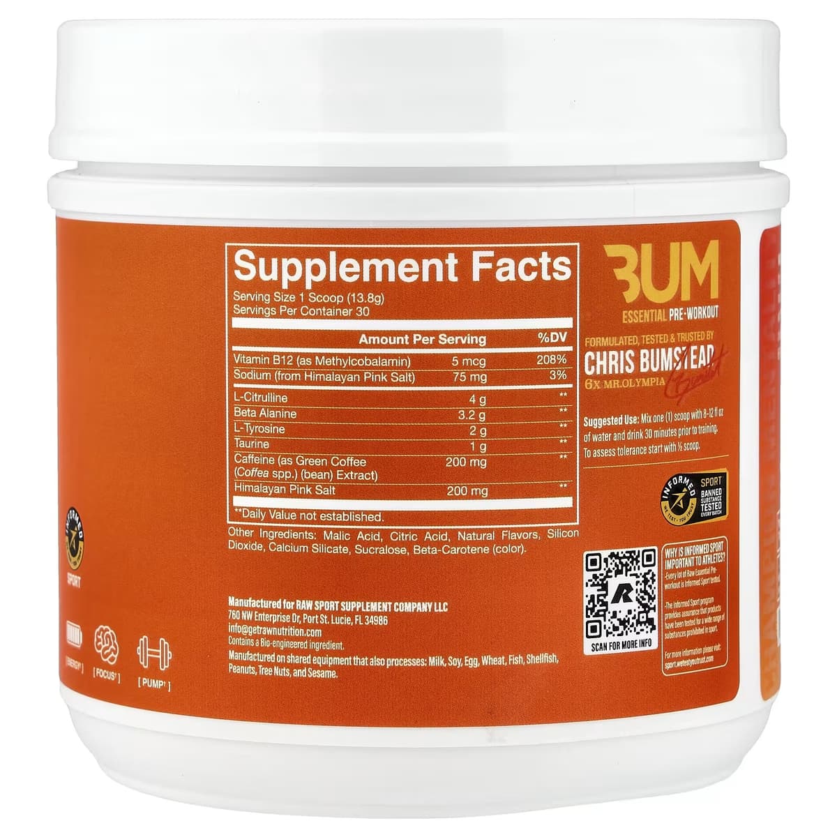 Raw Nutrition - Essential Pre-Workout Powder Orange 399g
