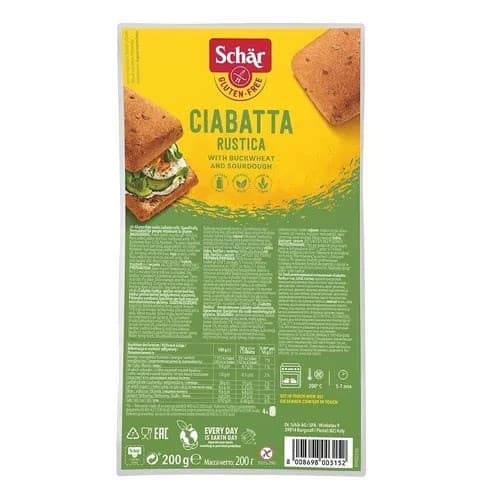 Schar Ciabatta leipä Rustica moniviljainen 4x50 g 200 g – Schär pakkaus