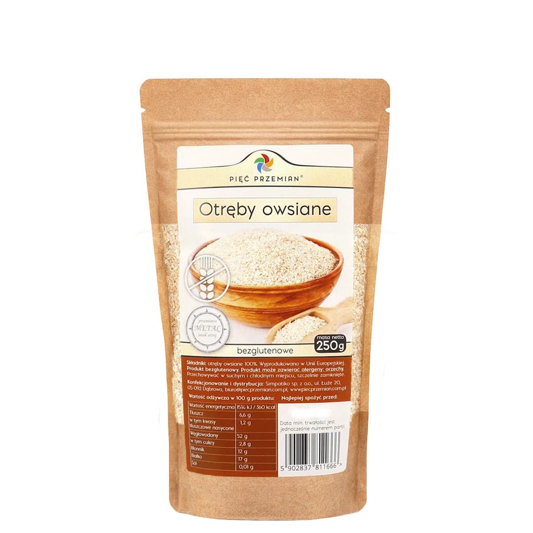 Pięć Przemian - Gluten-Free Oat Bran 250g – Pięć Przemian förpackning