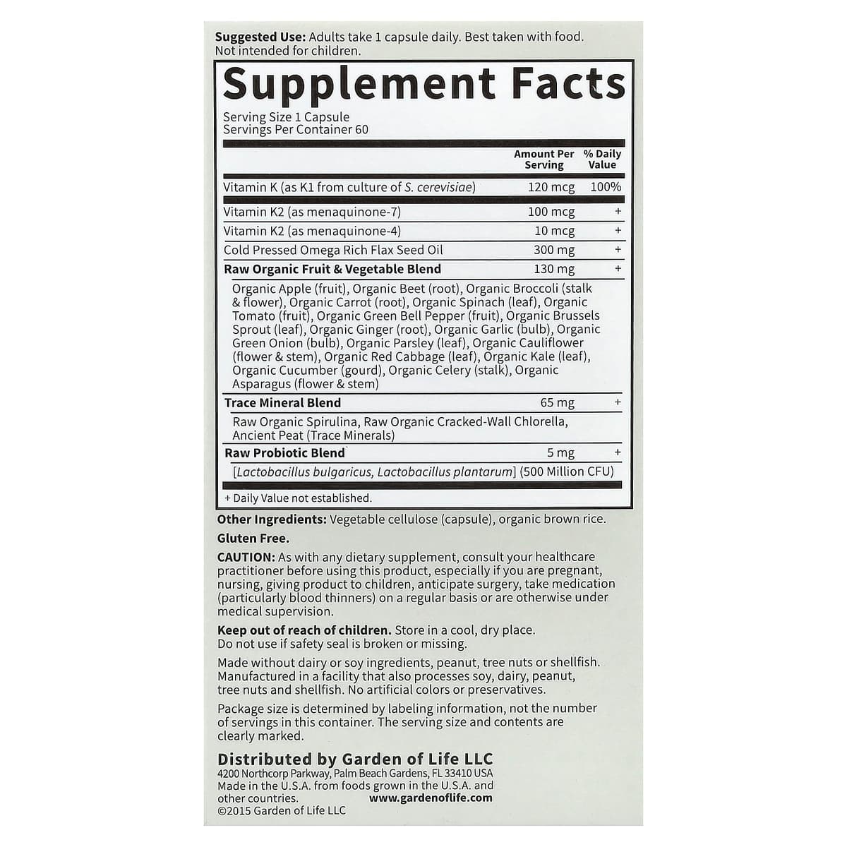Garden Of Life - Vitamin Code Raw K-Complex - 60 Vcaps