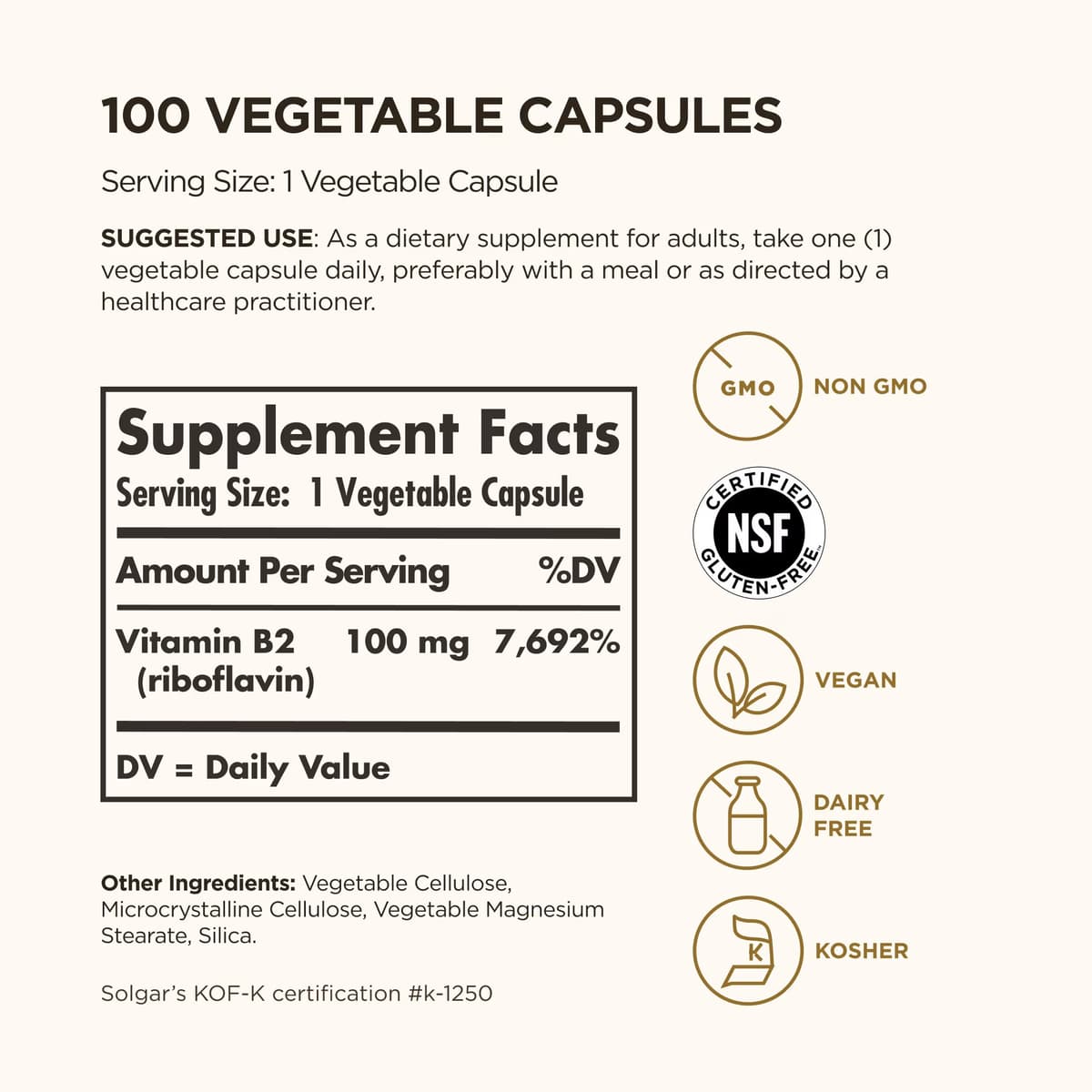 Solgar Vitamin B2 (Ribolfavin) 100mg (100 Caps)