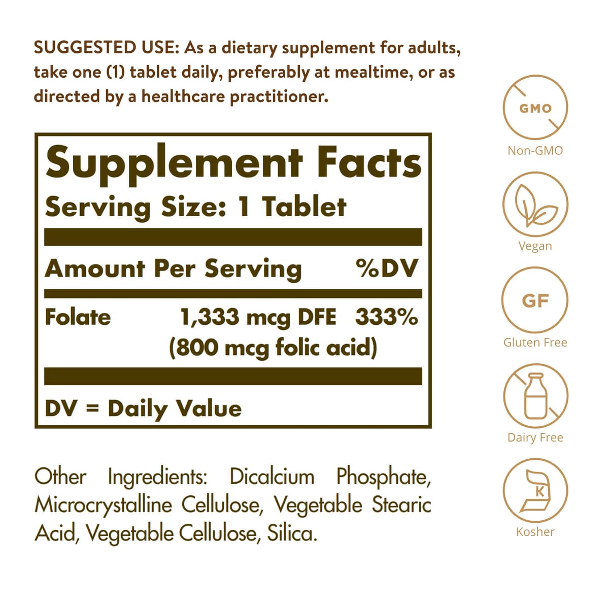 Solgar Folate 1333mcg Dfe 800mcg Folic Acid 250 Tabs