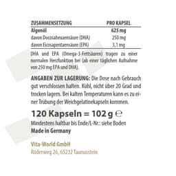 Vitaworld - Omega 3 Vegansk - 120 Kapsler