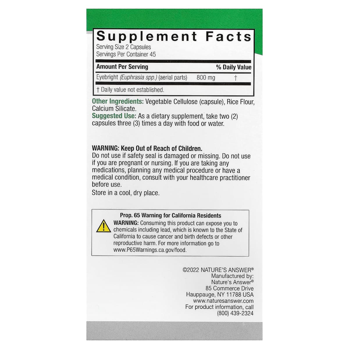 Nature's Answer - Eyebright - 90 Vcaps