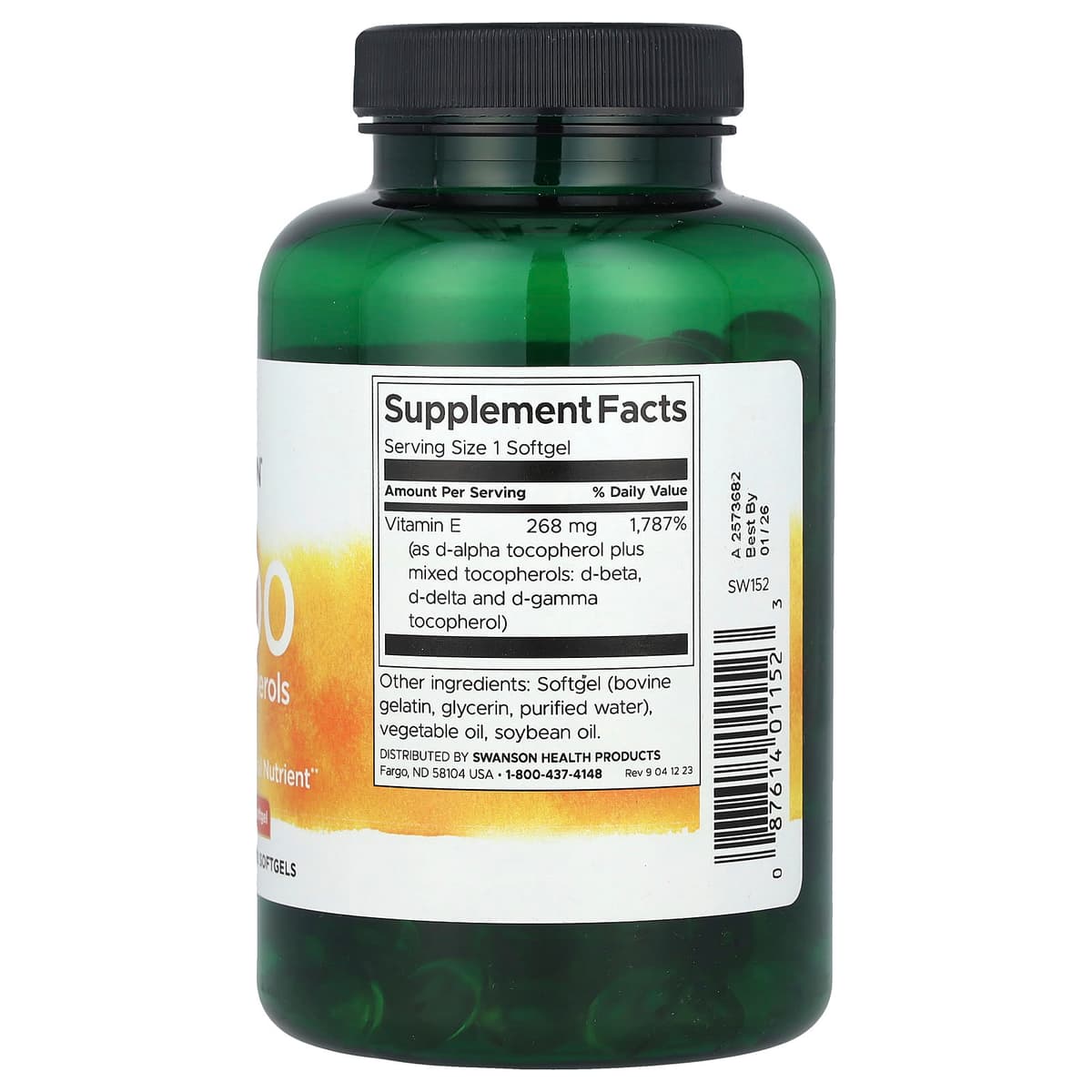 Swanson Vitamin E mix tokoferoler 400IU 250 bløde kapsler