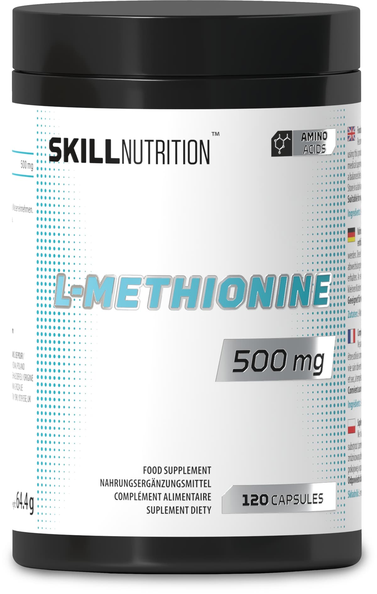 Skill Nutrition - L-Methionine, 500mg - 120 Vegan Caps – Skill Nutrition förpackning