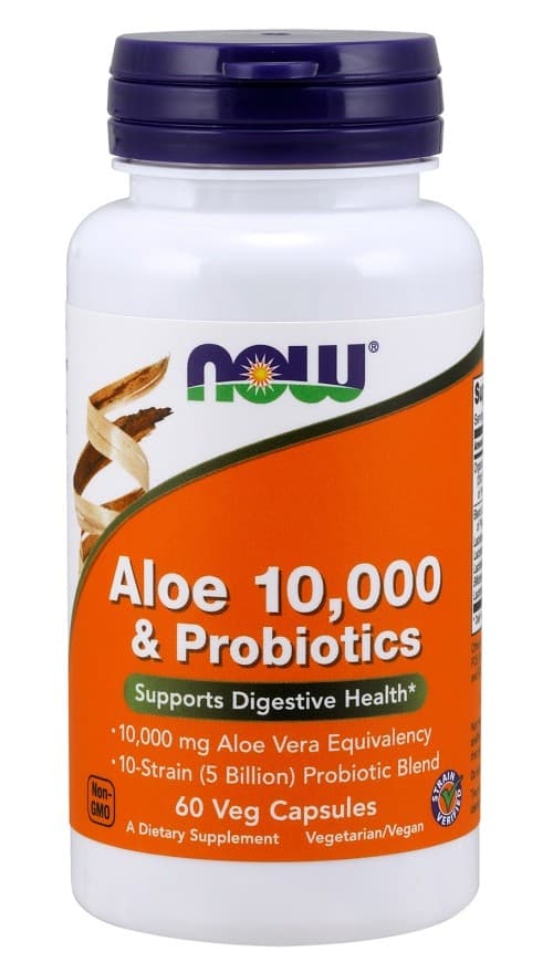 NOW Foods - Aloe 10 000 & Probiootit - 60 Vcaps – NOW Foods pakkaus