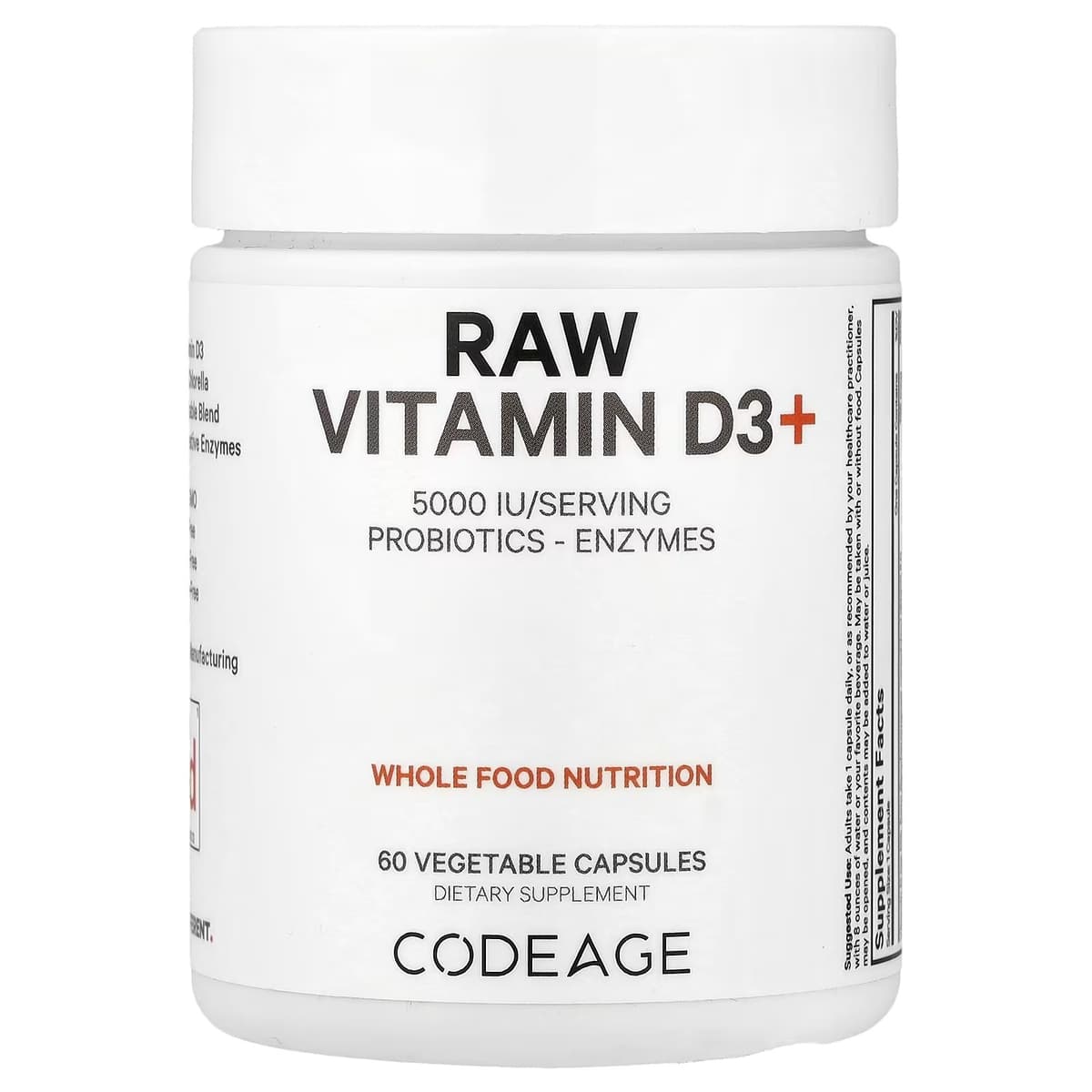 Codeage Raw Vitamin D3+ - 60 Vcaps - 60 Vegetable Caps