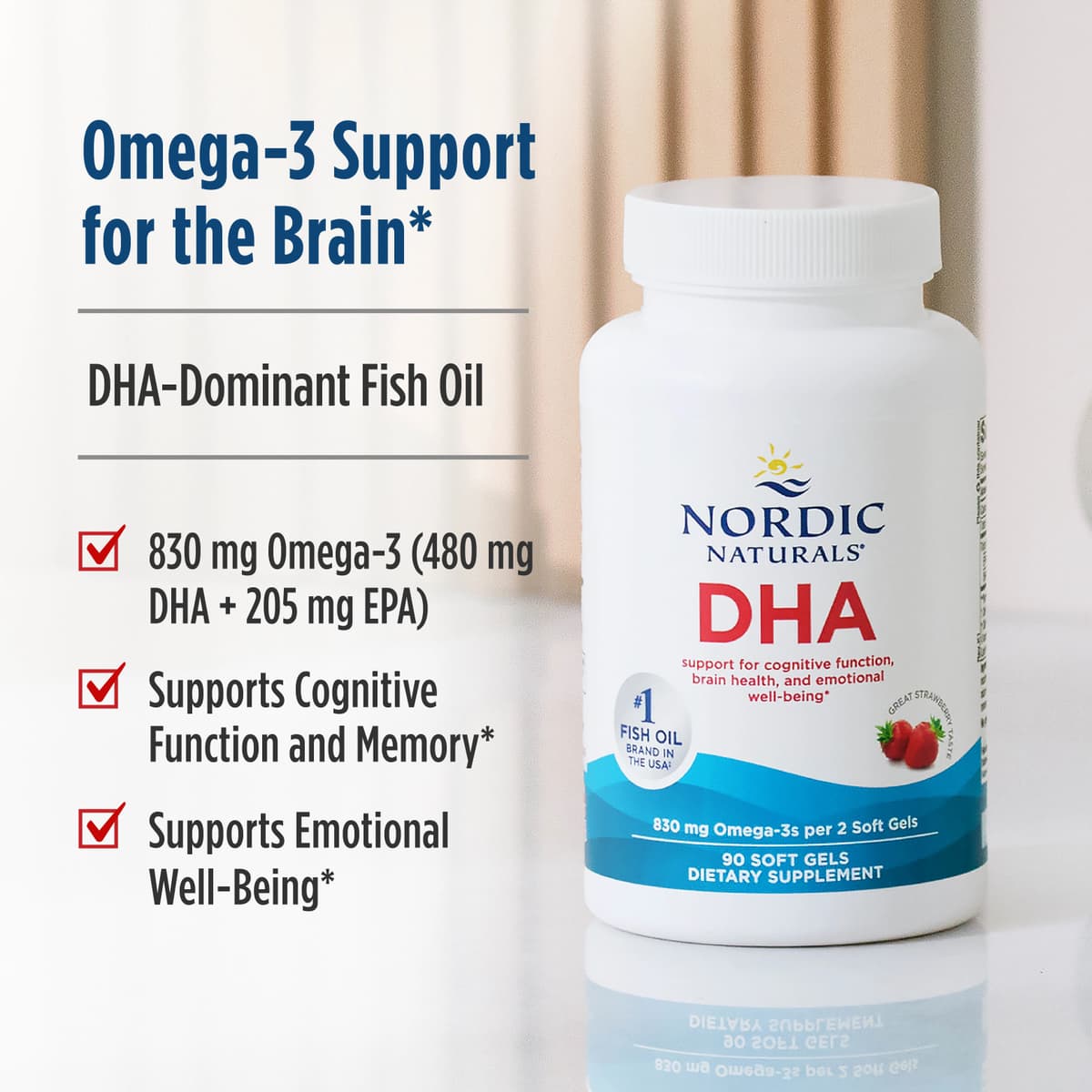 Nordic Naturals - DHA, 830mg Jordgubbe - 90 Sgels