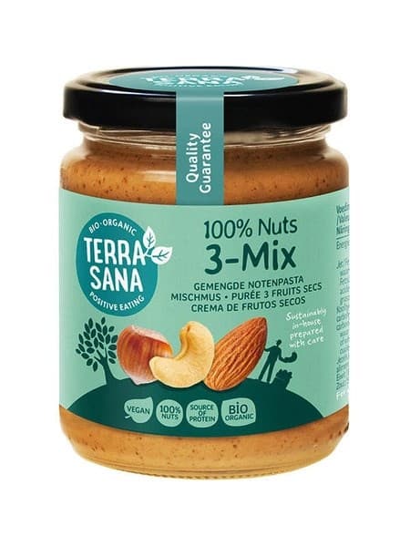 Terra Sana - 100% Nuts 3-Mix - 250g – Terra Sana förpackning