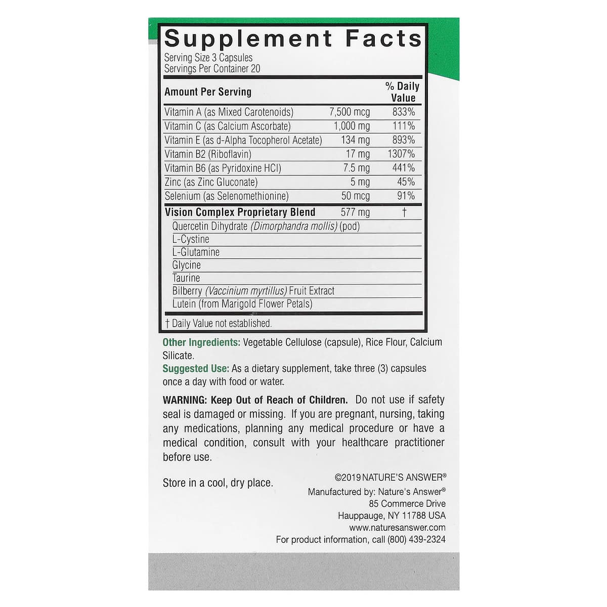 Nature'S Answer Bilberry Vision Complex - 60 Vcaps