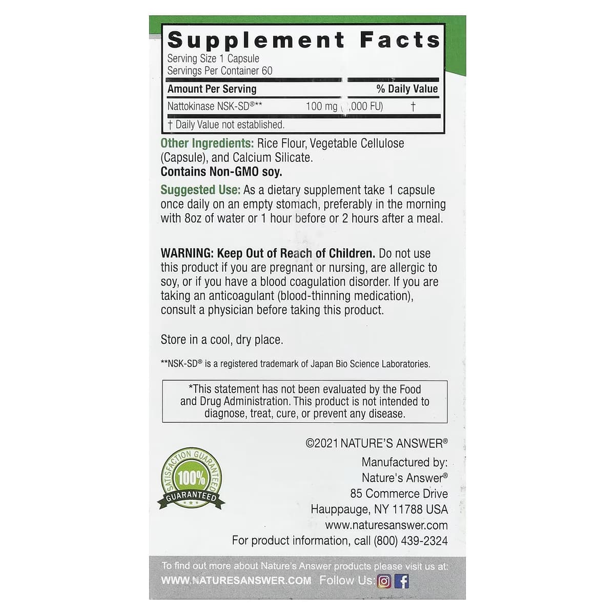 Nature's Answer - Nattokinase Nsk-Sd - 60 Vcaps
