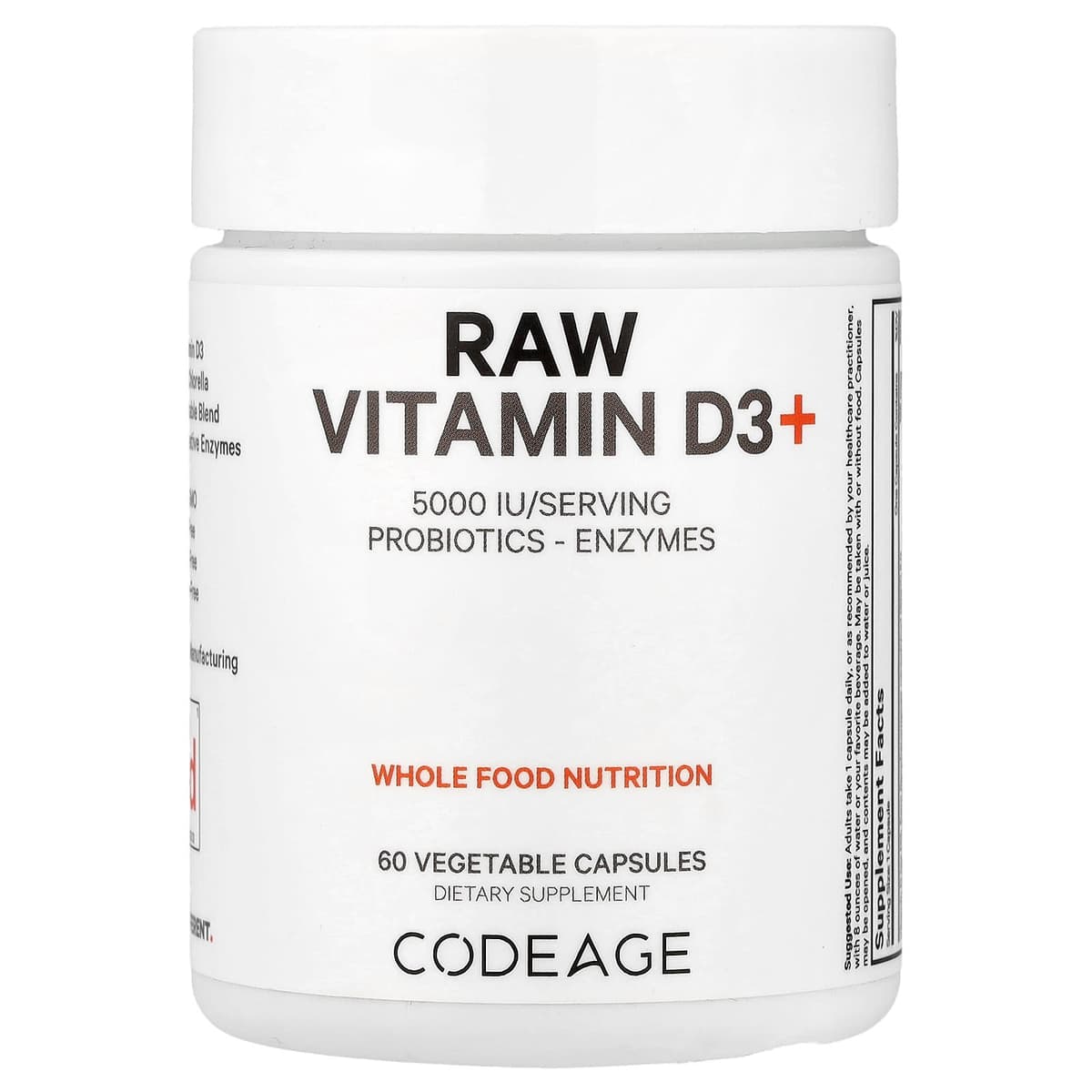 Codeage Raw Vitamin D3+ - 60 Vcaps - 60 Vegetable Caps