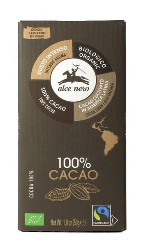 Alce Nero - Organic Dark Chocolate 100% Cocoa - 50g – Alce Nero förpackning