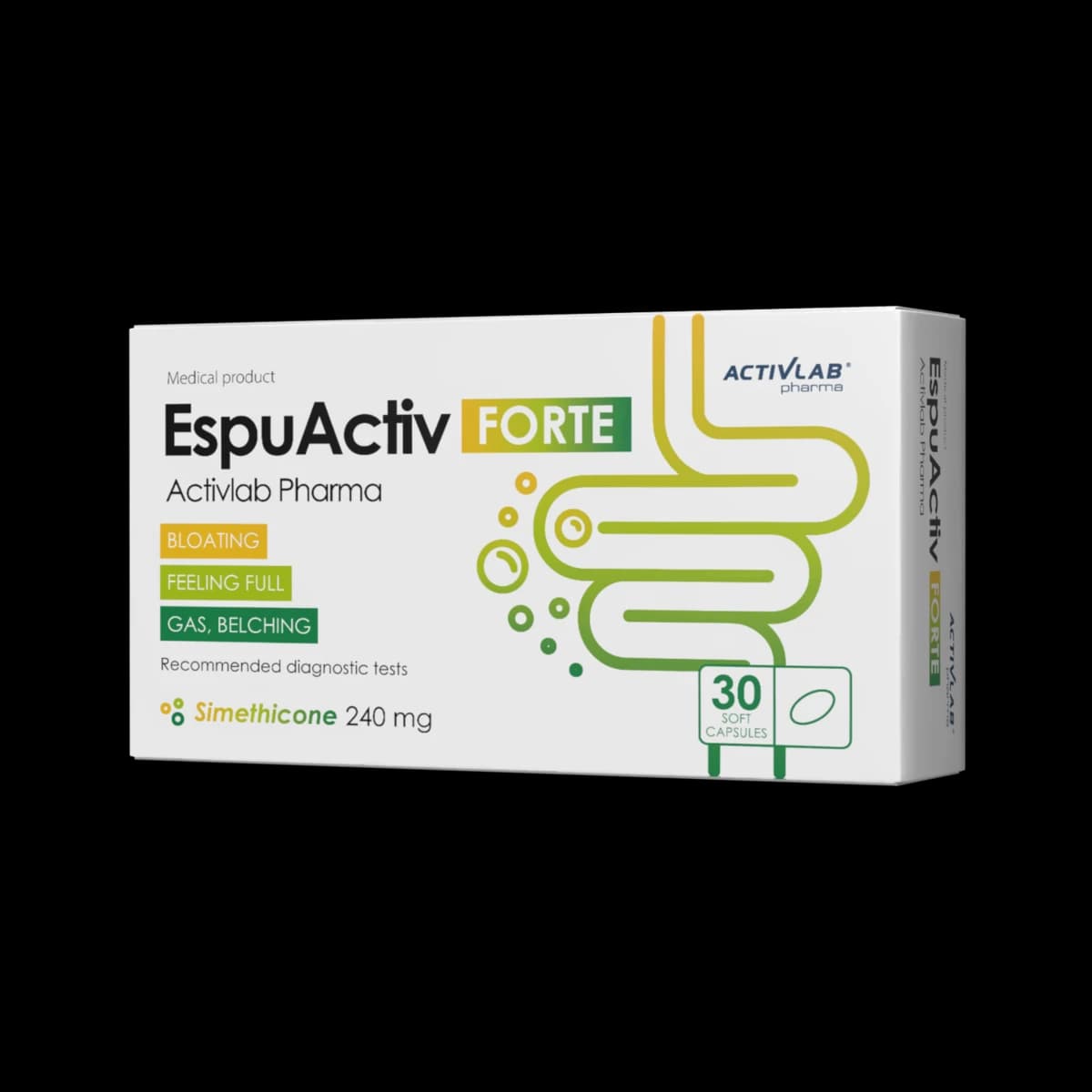 Activlab - Pharma EspuActiv FORTE, simetikoni - 240 mg, 30 pehmytkapselia – Activlab pakkaus