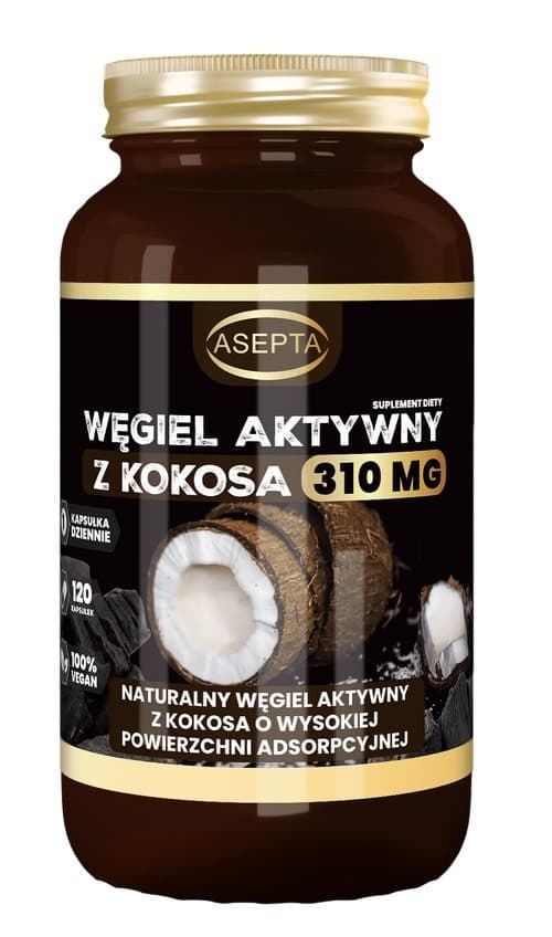 Asepta - Activated Charcoal From Coconut - 120 Caps – Asepta förpackning