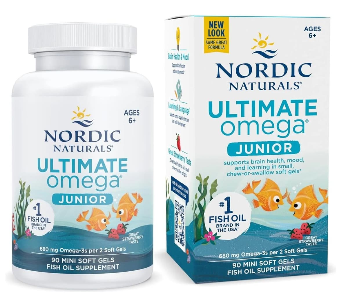 Nordic Naturals - Omega Fish Oil Junior Strawberry 680mg - 90 Mini Sgels – Nordic Naturals förpackning