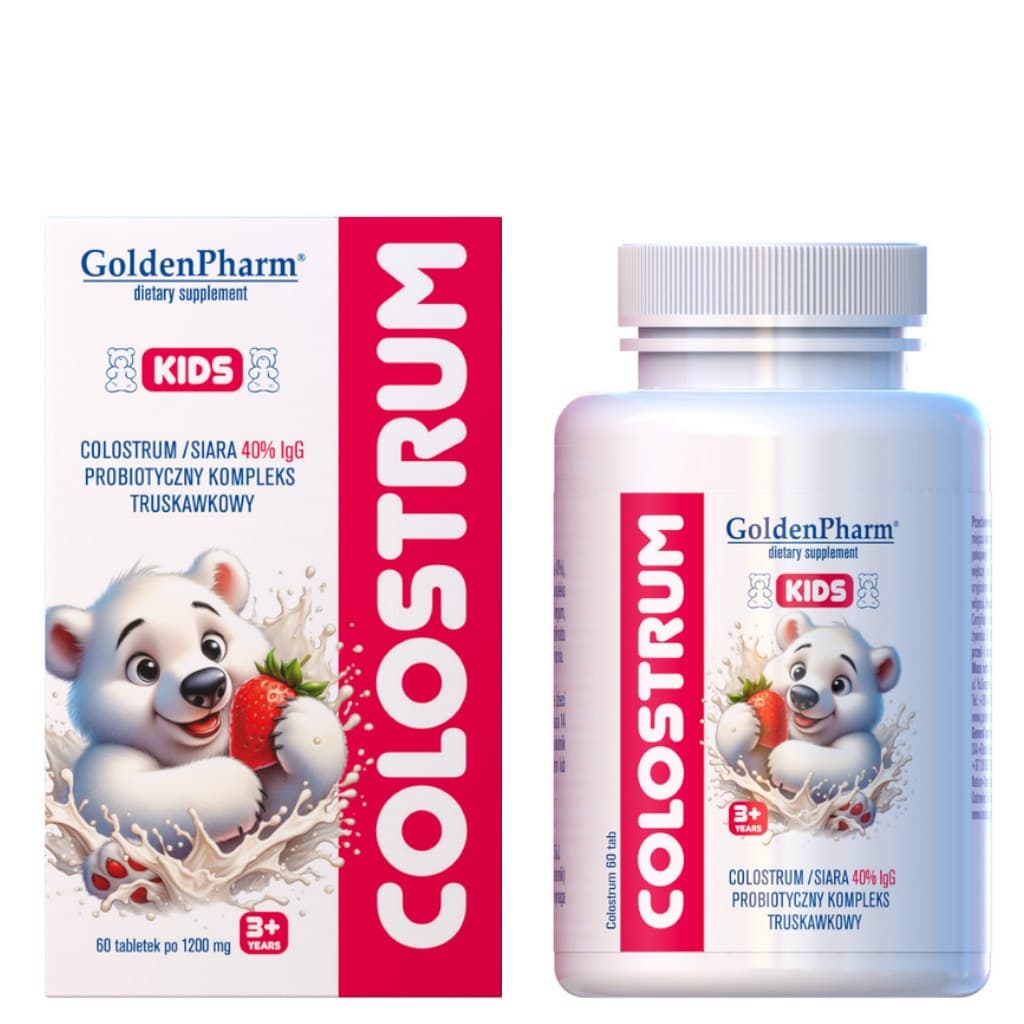 Golden Pharm - Colostrum Kids 40% Igg Probiotic Complex - 60 Tabs Po 1200mg – Golden Pharm förpackning