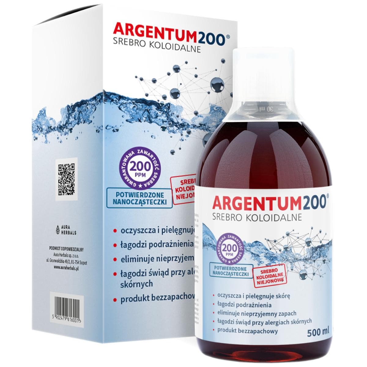 Aura Herbals - Argentum 200 Colloidal Silver - 500 ml – Aura Herbals förpackning