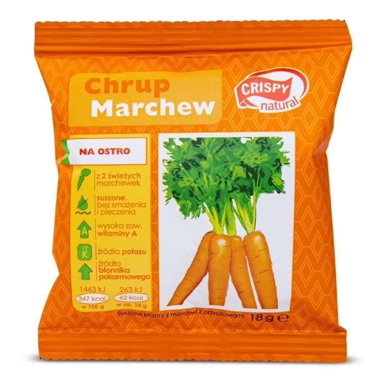 Crispy Natural Marchew z naturalnymi przyprawami 18 g – Crispy Natural förpackning
