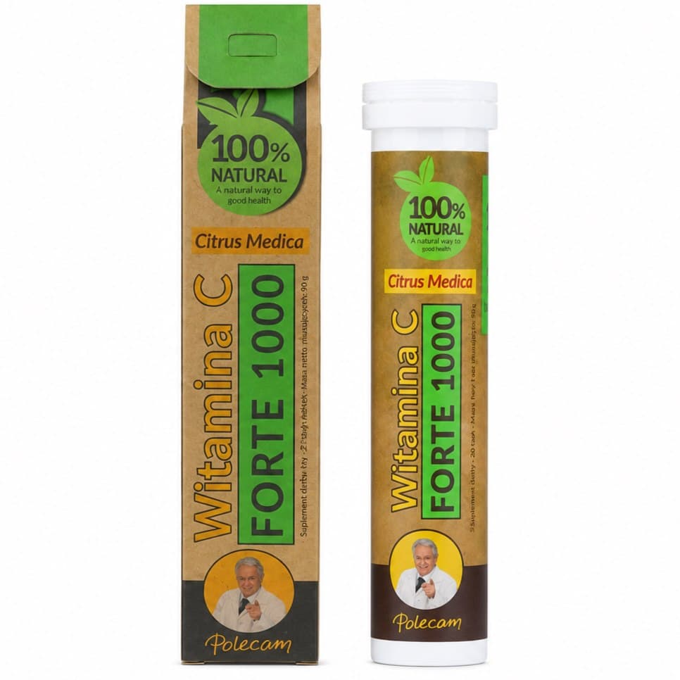 Polecam - Witamina C 1000mg Forte 20 tabletek musujących UNIPHAR – Polecam förpackning