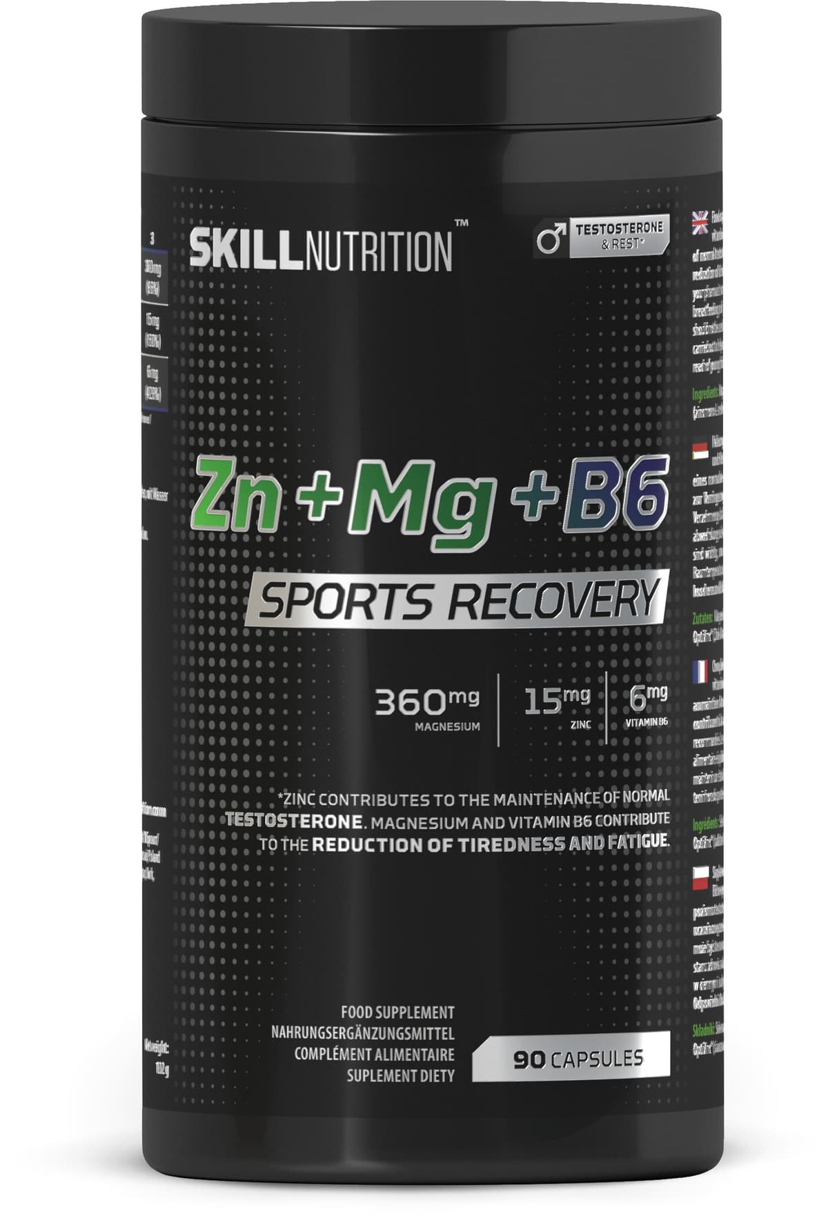 Skill Nutrition - Zn + mg + B6, Sports Recovery - 90 Caps – Skill Nutrition förpackning