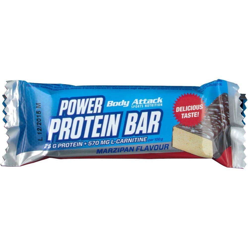 Body Attack - Power proteinbar - Marsipan, 24 × 35 g – Body Attack förpackning