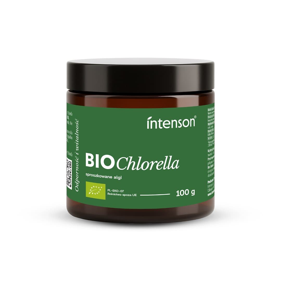 Intenson Chlorella Bio w proszku 100g – Intenson förpackning
