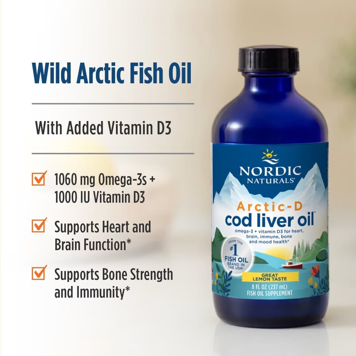 Nordic Naturals - Arctic-D Torskleverolie, Citron - 237ml.