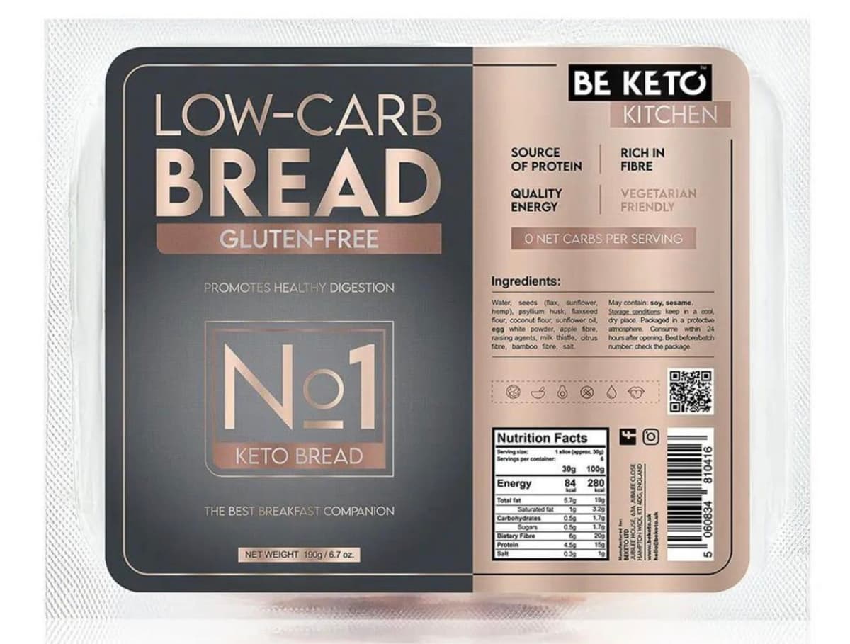 BE KETO - Low-Carb Bread Gluten-Free - 190g – BE KETO förpackning