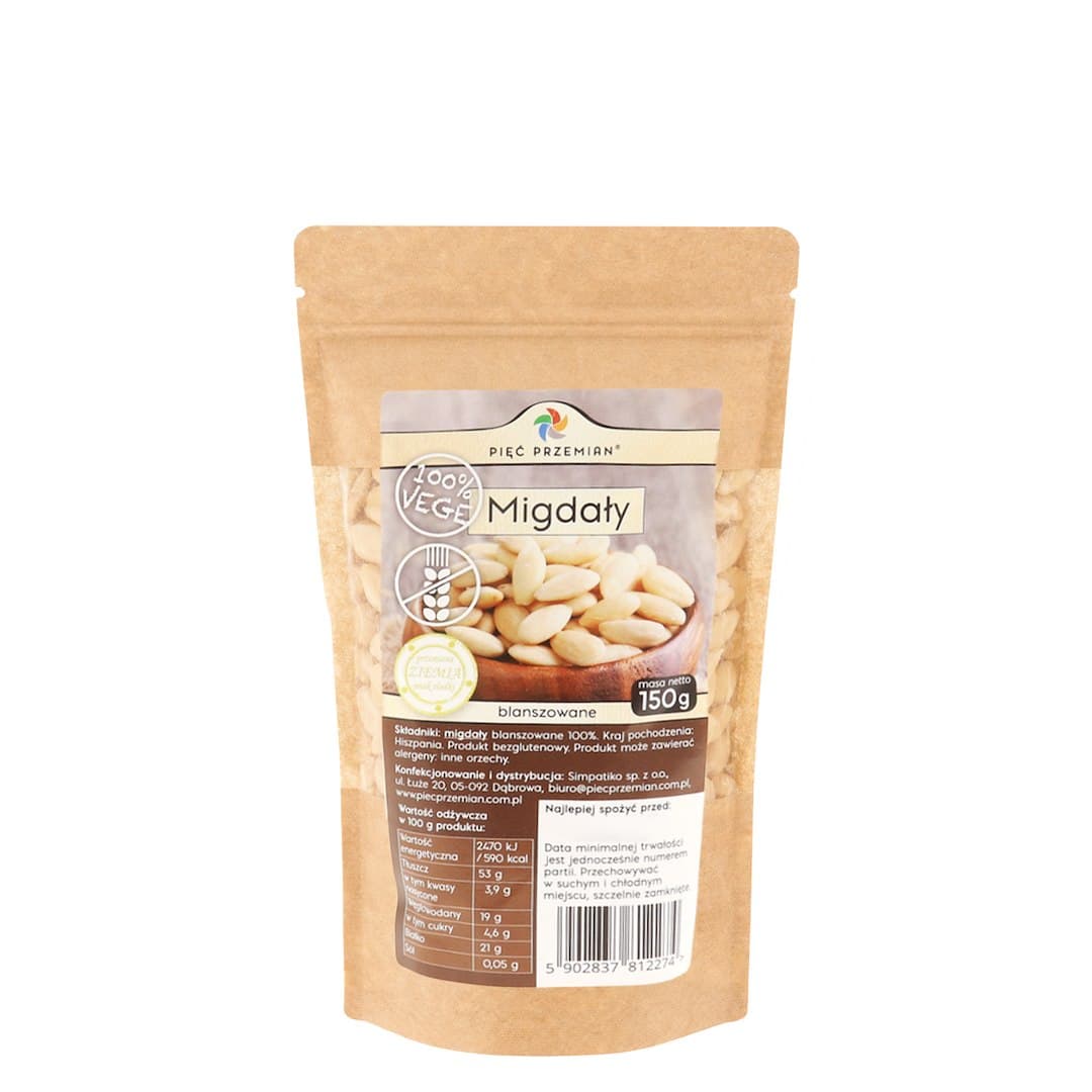 Pięć Przemian - Blanched Almonds 150g – Pięć Przemian förpackning