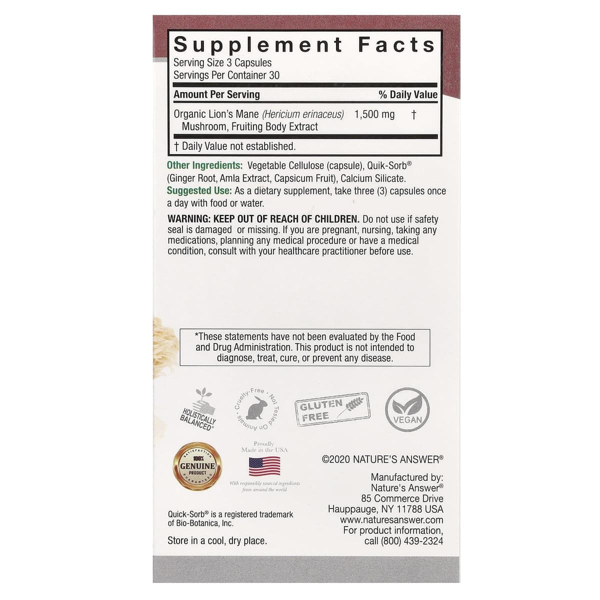 Nature's Answer - Lion'S Mane - 90 Vcaps