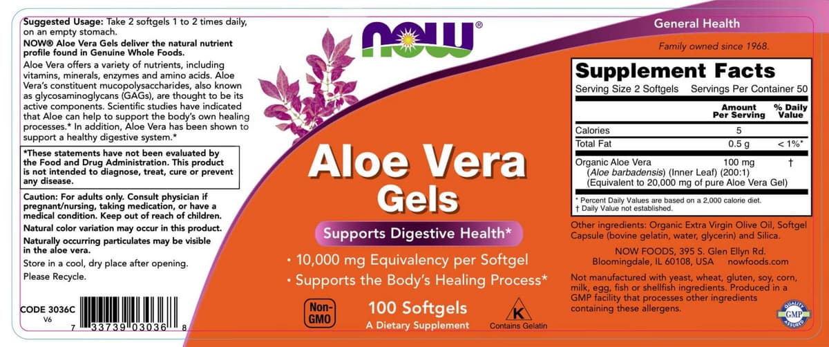 NOW Foods - Aloe Vera 10,000 - 100 Sgels