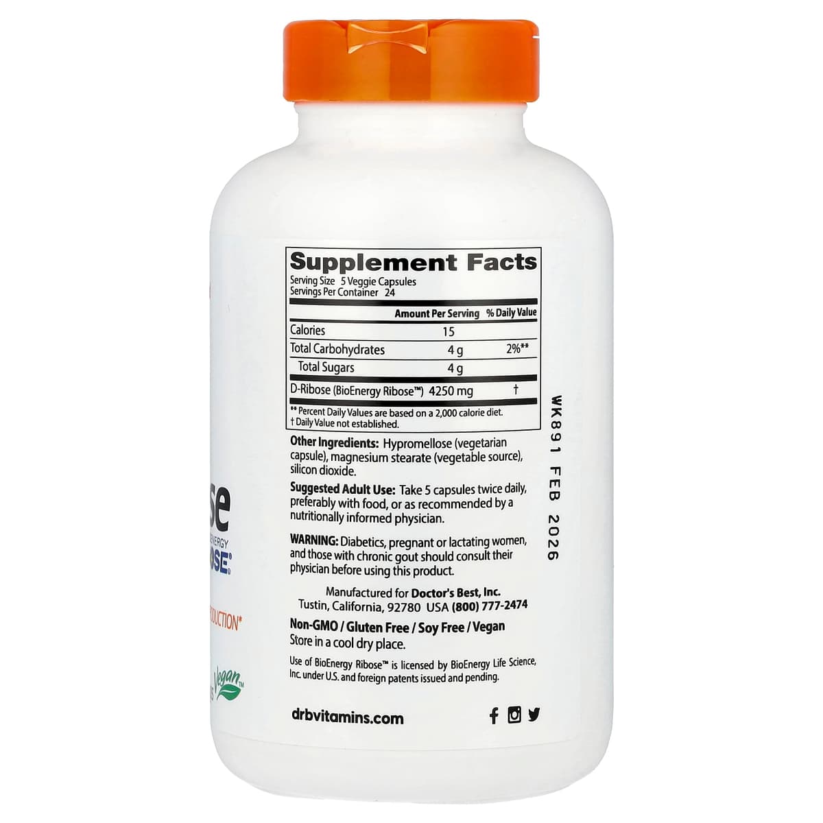 Doctor's Best - D-Ribose - 120 Vcaps