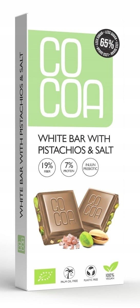 COCOA - White Bar with Pistachios & Salt - 40g – COCOA förpackning