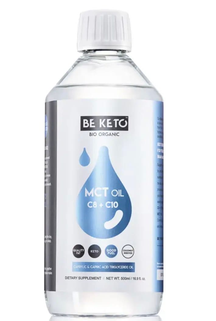 BE KETO - MCT Oil C8 + C10 - 500ml / 16.9 fl. oz. – BE KETO förpackning