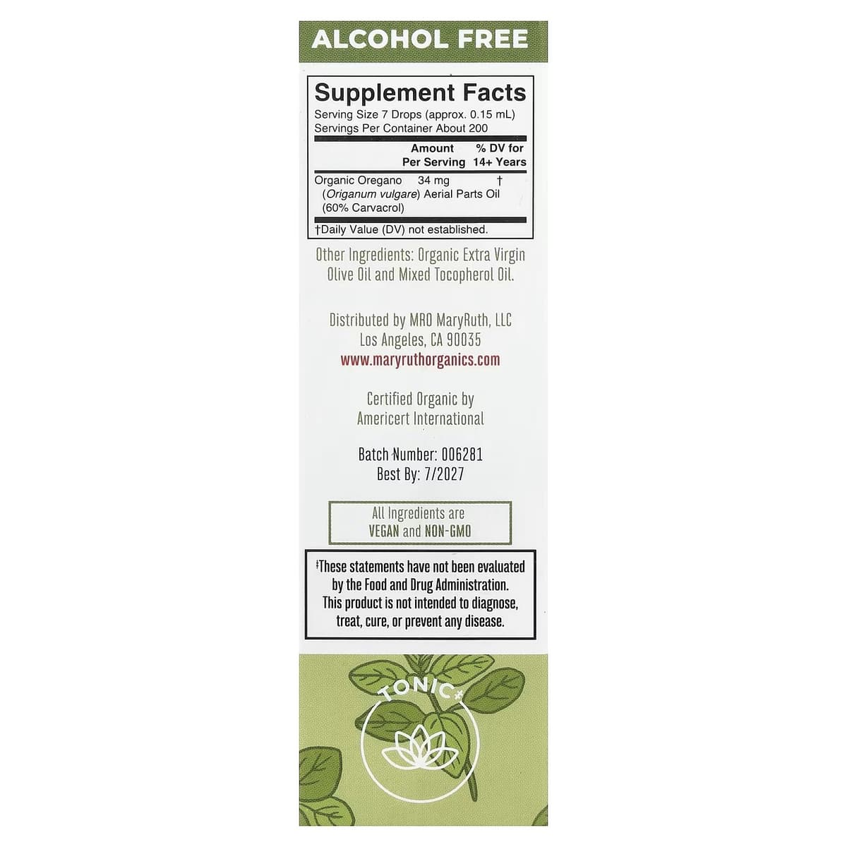 MaryRuth's - Organic Oil Of Oregano Liquid Drops - 30ml