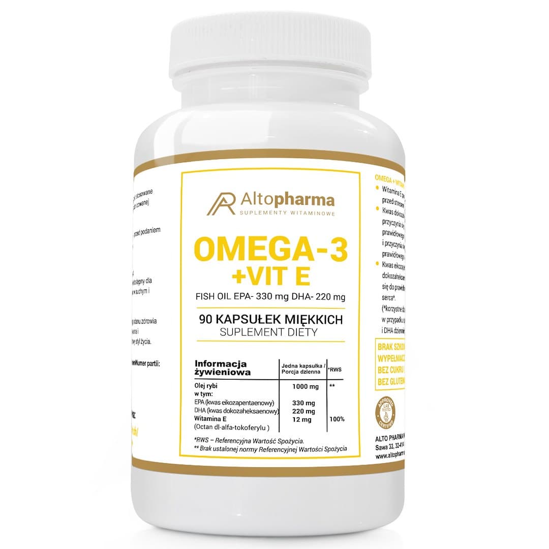 Altopharma - Omega-3 + Vitamin E - 90 Soft Capsules – Altopharma förpackning