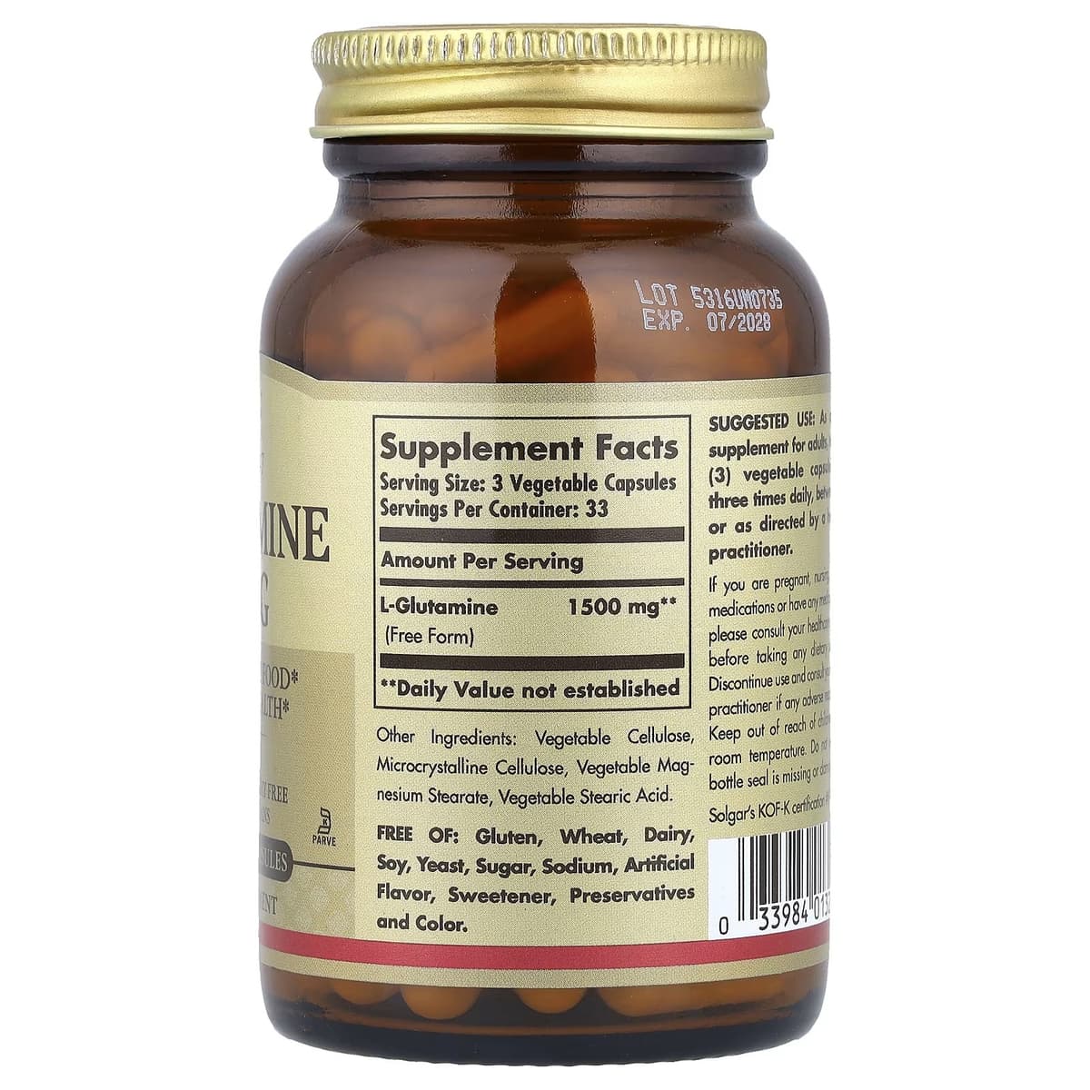 Solgar - L-Glutamine - 100 Vegetable Caps - 100 caps