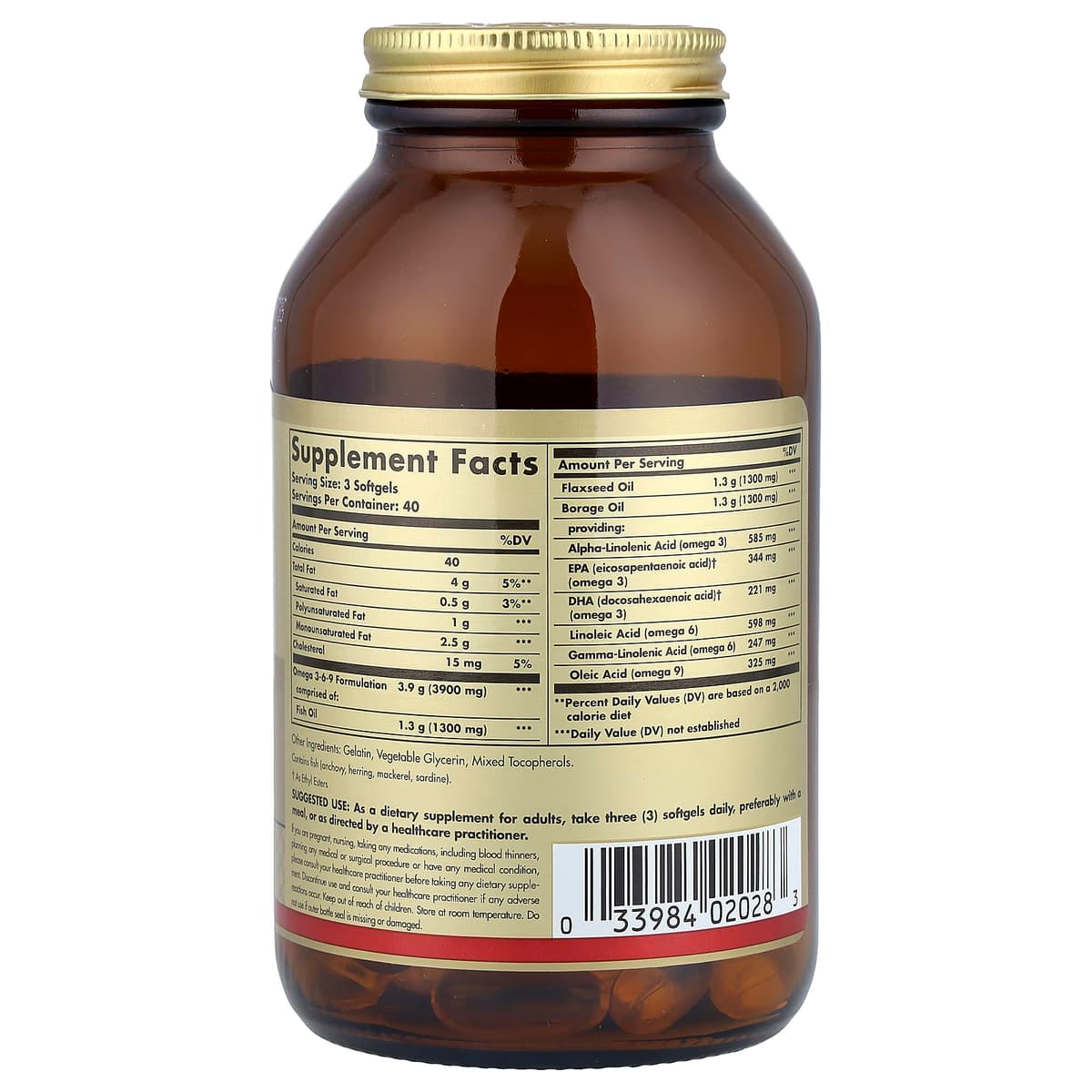 Solgar - 1300mg Omega 3-6-9 Fish, Flax, Borage