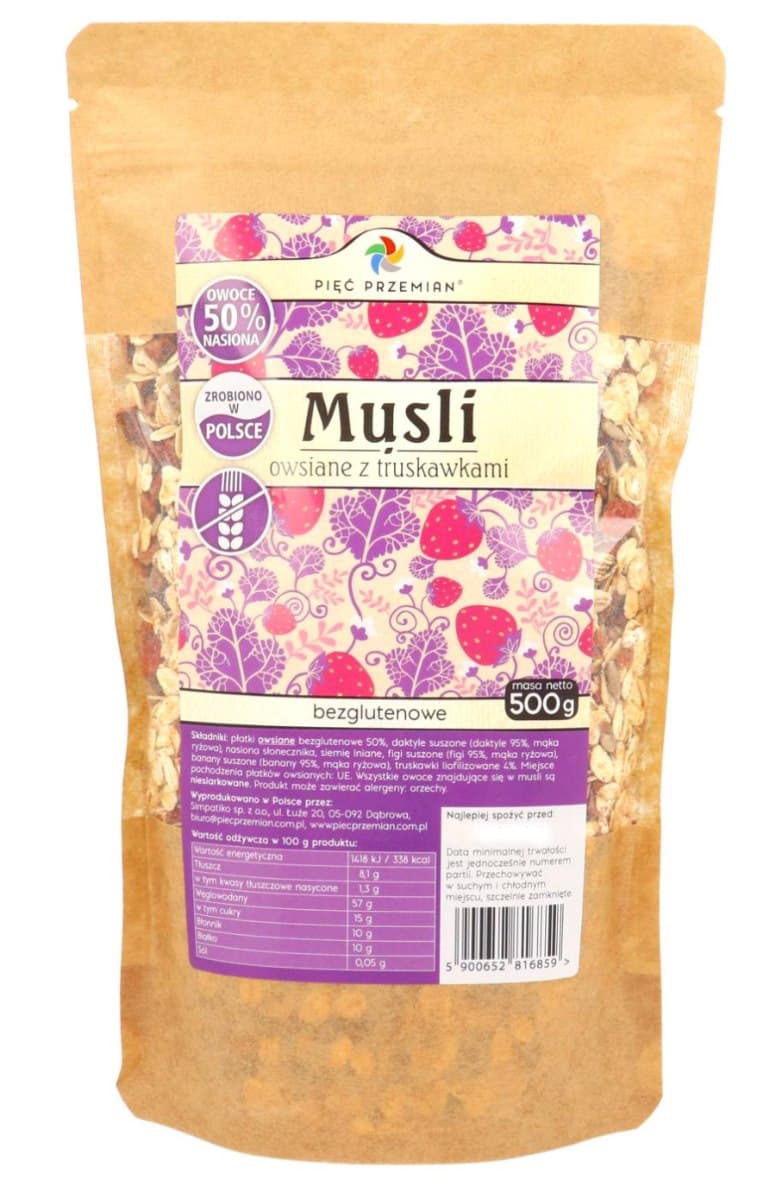 Pięć Przemian - Oat Muesli With Strawberries Gluten-Free 500g