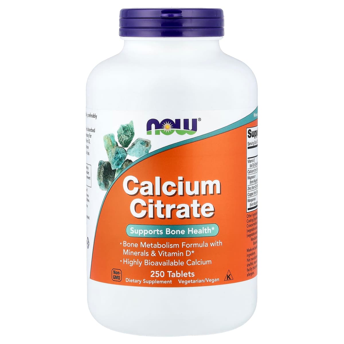 NOW Foods - Kalsiumtsitraatti mineraalien ja D2-vitamiinin kanssa - 250 tablettia