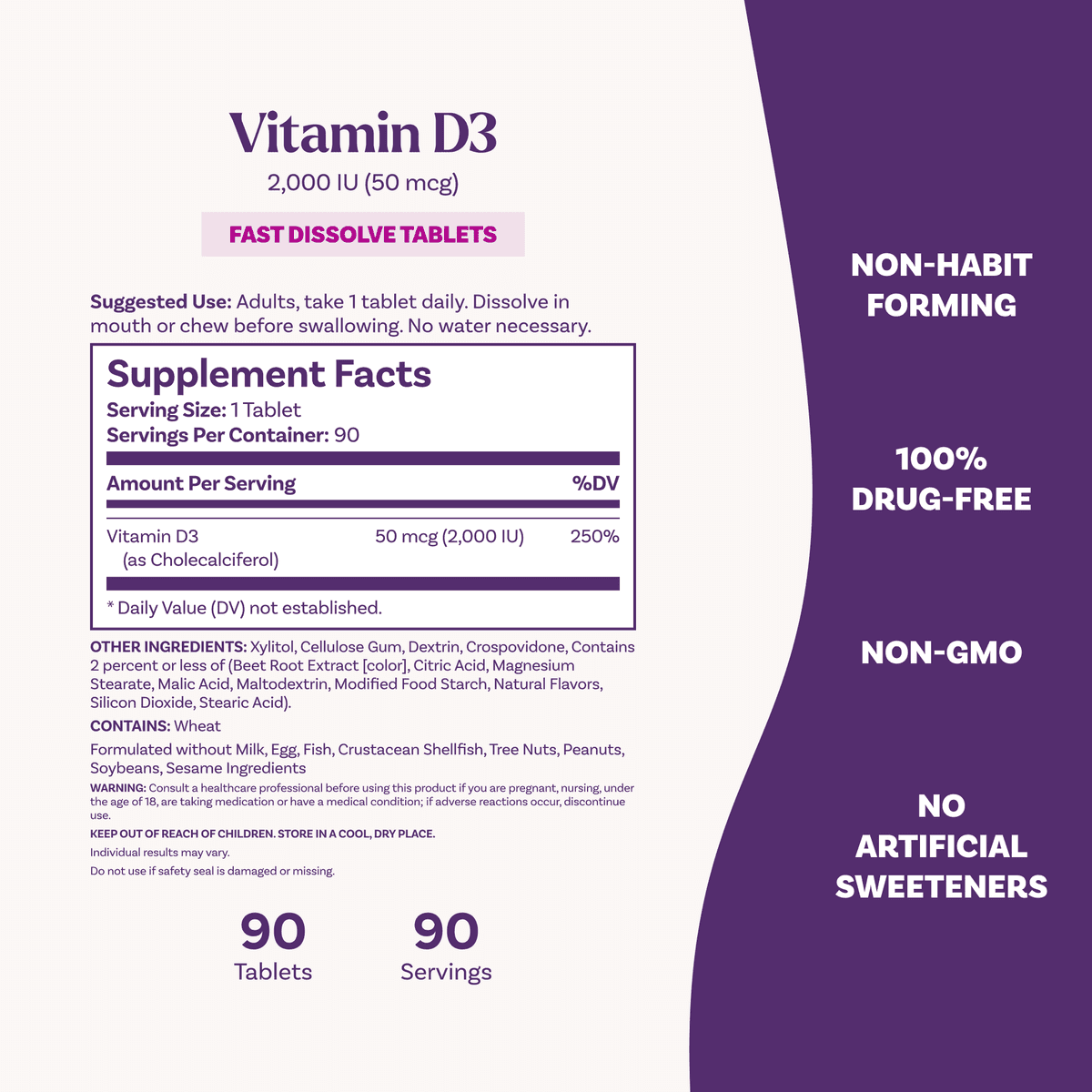 Natrol Witamina D3 2000 IU 90 tyggetabletter med jordbærsmag