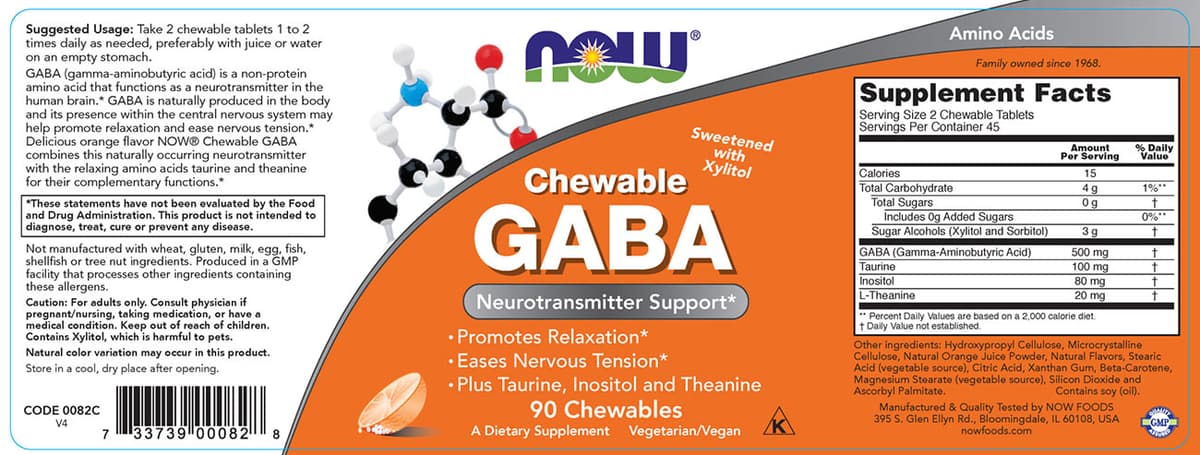 NOW Foods - GABA - 90 tyggetabletter