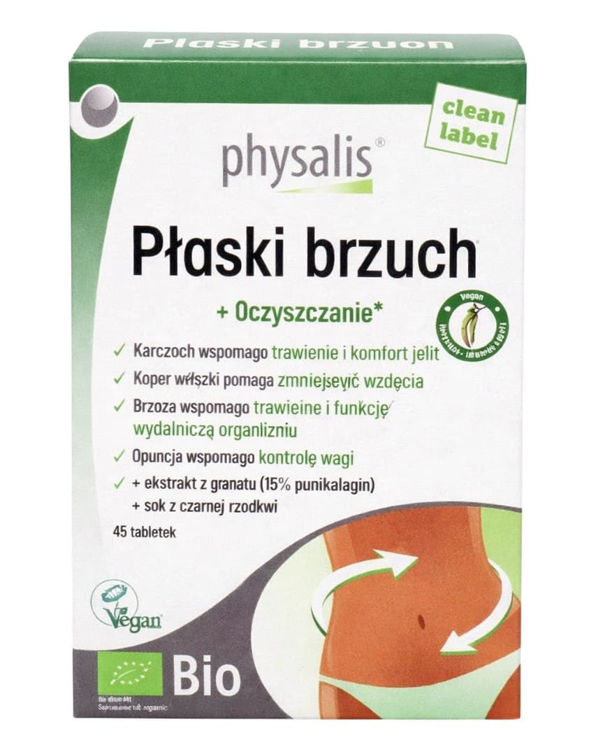 Physalis - Flat Belly + Cleansing - 45 Tabs – Physalis förpackning
