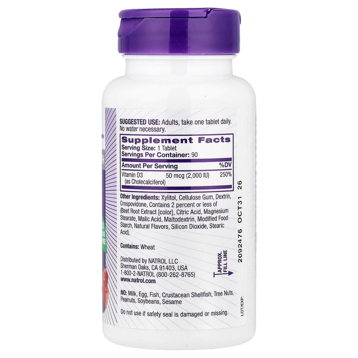 Natrol Witamina D3 2000 IU 90 tyggetabletter med jordbærsmag