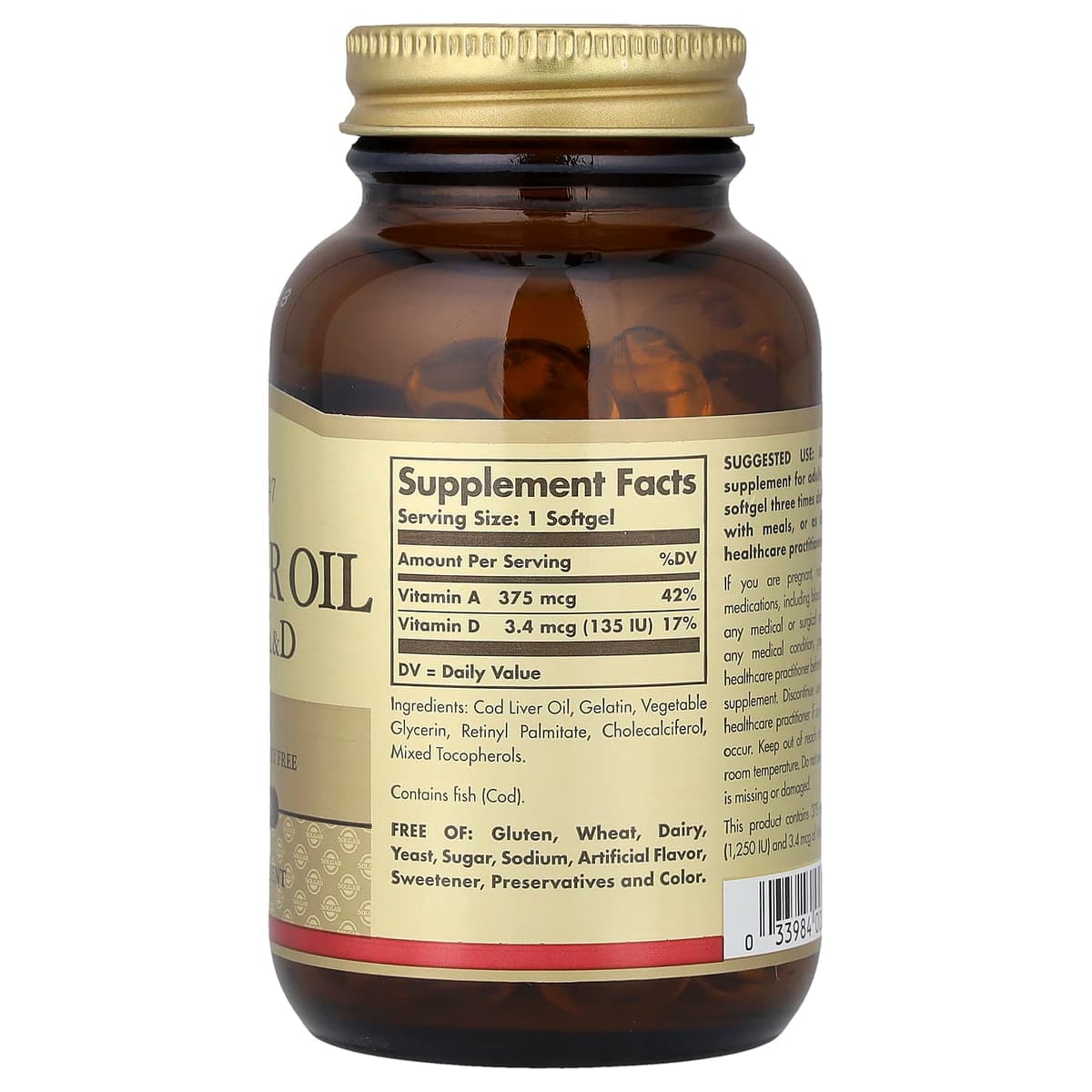Solgar - Torskleverolja Med Vitamin A Och D - 100 Sgels